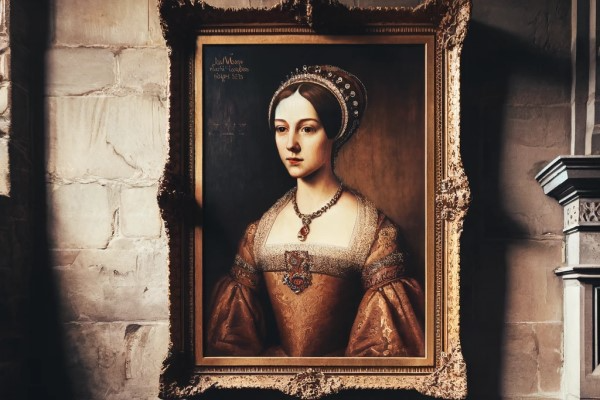 Portrait of Mary, Queen of Scots, displayed in her former chambers at the Palace of Holyroodhouse.